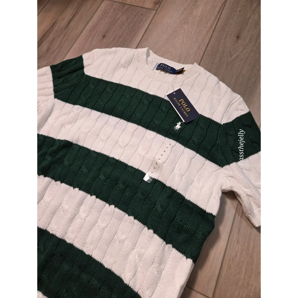 Polo Ralph Lauren Shirt Mens Medium Textured Cable Knit Resort Stripe NWT